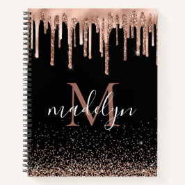Modern Zwart & Roos Gouden Glitter Monogrammed Notitieboek
