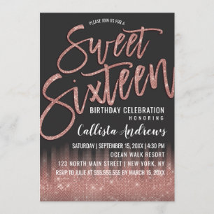 Modern Zwart Roos Gouden Glitter Typografie Sweet Kaart
