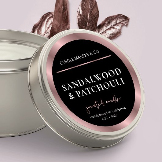 Modern zwart & Roos gouden kaars potje deksel Ronde Sticker