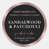 Modern zwart & Roos gouden kaars potje deksel Ronde Sticker (Voorkant)