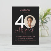 Modern Zwart Roze 40e Verjaardag Kaart (Staand voorkant)