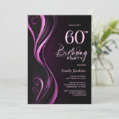Modern Zwart Roze 60e Verjaardagsfeestje Kaart (Staand voorkant)