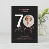 Modern Zwart Roze 70e Verjaardag Kaart (Staand voorkant)