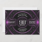 Modern Zwart Roze 90ste Verjaardagsfeestje Kaart (Voorkant)