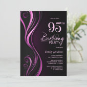Modern Zwart Roze 95e Verjaardagsfeestje Kaart (Staand voorkant)