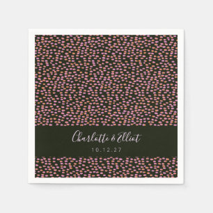Modern Zwart Roze Abstract Dotted Custom Wedding Servet