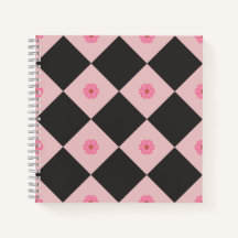 Modern zwart & roze bloem geometrisch notitieboek