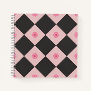 Modern zwart & roze bloem geometrisch notitieboek