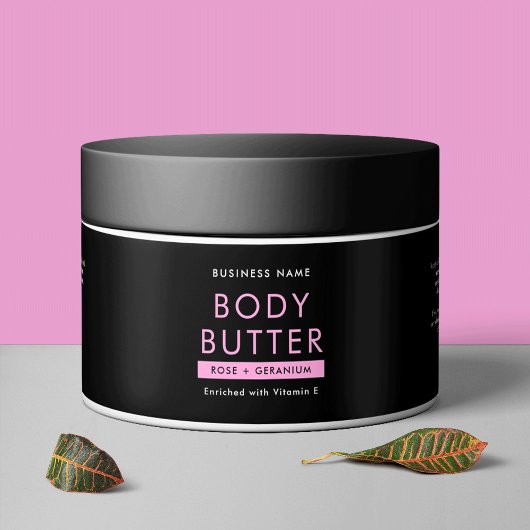 Modern Zwart & Roze Body Butter Cosmetische Jar La Waterfles Etiket