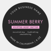 Modern Zwart & Roze Body Butter Cosmetische Potdek Ronde Sticker (Voorkant)