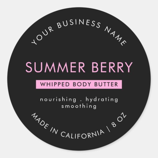 Modern Zwart & Roze Body Butter Cosmetische Potdek Ronde Sticker (Voorkant)