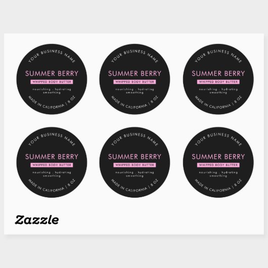 Modern Zwart & Roze Body Butter Cosmetische Potdek Ronde Sticker (Vel)