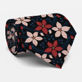 Modern zwart roze en rood bloemmotief stropdas (Opgerold)