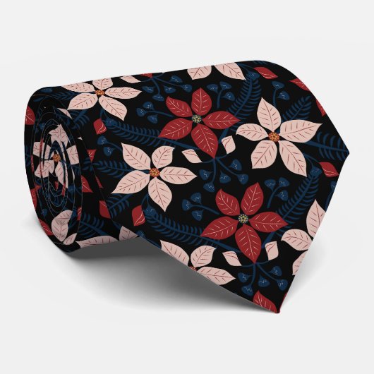 Modern zwart roze en rood bloemmotief stropdas (Opgerold)