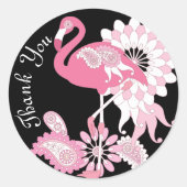 Modern Zwart Roze Flamingo Dank u Ronde Sticker (Voorkant)