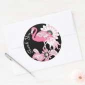 Modern Zwart Roze Flamingo Dank u Ronde Sticker (Envelop)
