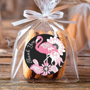 Modern Zwart Roze Flamingo Dank u Ronde Sticker