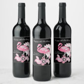 Modern Zwart Roze Flamingo Verjaardag Wijn Etiket (Flessen)