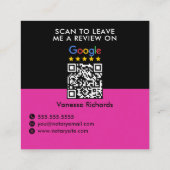 Modern Zwart & Roze Google Review QR Code Notaris Vierkante Visitekaartje (Achterkant)