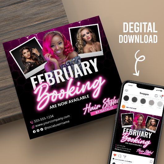 Modern Zwart Roze Haar Stylist Booking Flyer Kaart