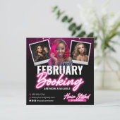 Modern Zwart Roze Haar Stylist Booking Flyer Kaart (Staand voorkant)