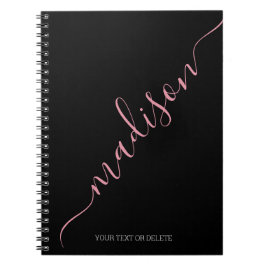 Modern zwart roze handgeschreven naam monogram notitieboek