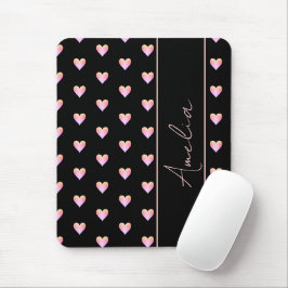 Modern Zwart Roze Harten Gepersonaliseerde Naam Muismat
