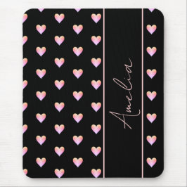 Modern Zwart Roze Harten Gepersonaliseerde Naam Muismat