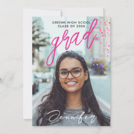 Modern Zwart Roze High School Confetti Afstuderen Aankondiging