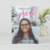 Modern Zwart Roze High School Confetti Afstuderen Aankondiging (Staand voorkant)