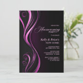 Modern Zwart Roze Housewarming Party Kaart (Staand voorkant)