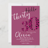 Modern Zwart Roze Luipaard 30e Verjaardagsfeest Kaart (Voorkant)