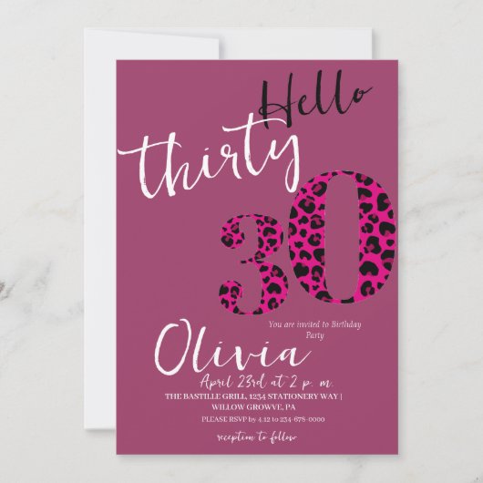 Modern Zwart Roze Luipaard 30e Verjaardagsfeest Kaart (Voorkant)