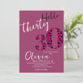 Modern Zwart Roze Luipaard 30e Verjaardagsfeest Kaart (Staand voorkant)