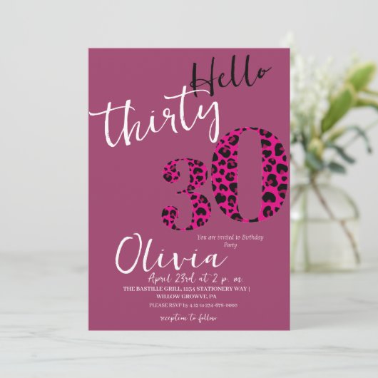 Modern Zwart Roze Luipaard 30e Verjaardagsfeest Kaart (Staand voorkant)