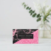 Modern Zwart & Roze Marmer & Roze Glitter Visitekaartje (Staand voorkant)