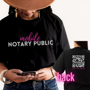 Modern Zwart Roze Mobiele Notaris Signing Agent QR T-shirt