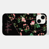 Modern zwart roze monogram met bloemen Case-Mate iPhone case (Achterkant (horizontaal))
