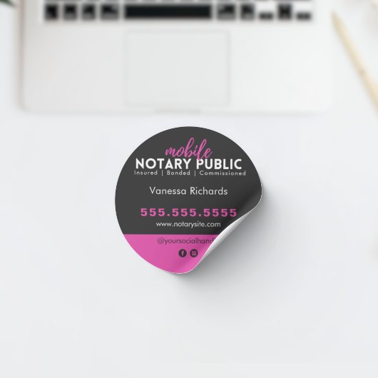 Modern Zwart Roze Notaris Public Business Marketin Ronde Sticker