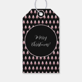 Modern zwart roze ombre kerstboom patroon cadeaulabel