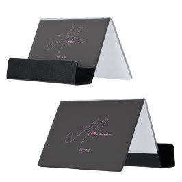 Modern Zwart Roze Signature Script Minimalist Bureau Visitekaartjeshouders