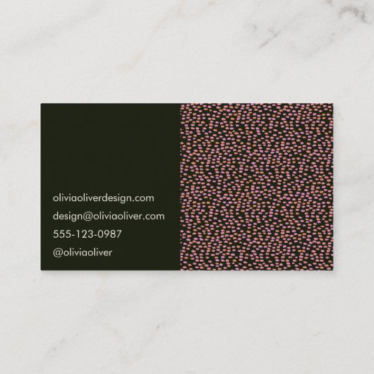 Modern Zwart Roze Stippen Script Kalligrafie Chic Visitekaartje (Achterkant)