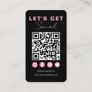 Modern Zwart Roze Verbind met ons QR Code Informatiekaartje