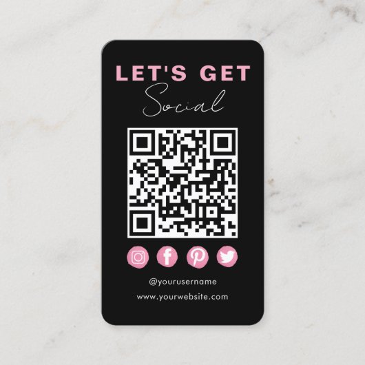 Modern Zwart Roze Verbind met ons QR Code Visitekaartje (Voorkant)