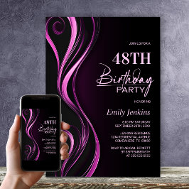 Modern Zwart Roze Verjaardagsfeest Kaart