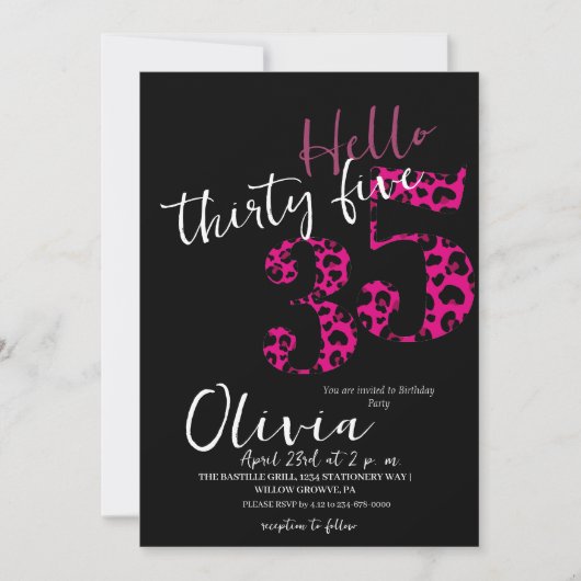 Modern Zwart Roze Vijfendertig 35ste verjaardag Kaart (Voorkant)