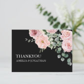 Modern Zwart & Roze waterverf Bloemen Huwelijk Bedankkaart (Staand voorkant)