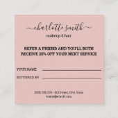 Modern zwart-roze wit Verwijs een vriend Aanbevelingskaartje (Achterkant)