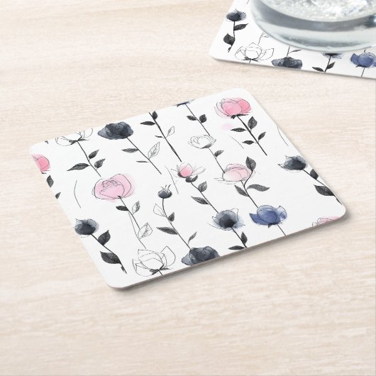 Modern zwart rozen patroon kartonnen onderzetters (Schuin)