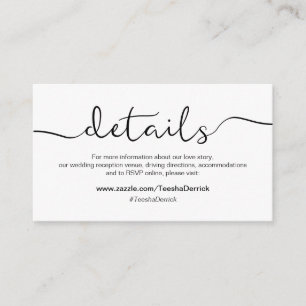 Modern zwart rustiek lettertype, Wedding Details,  Informatiekaartje
